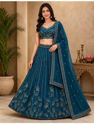 Blue Georgette Zari Sequence Embroidered Lehenga Choli with Dupatta 1