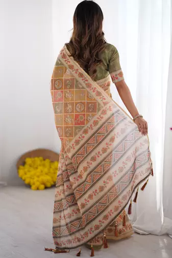 Orange color ready to wear saree with unstich blouse