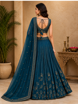 Blue Georgette Zari Sequence Embroidered Lehenga Choli with Dupatta 2