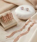 Wo  Set of 3 Rose-Gold-Plated Pear-Beaded Hoop Earrings