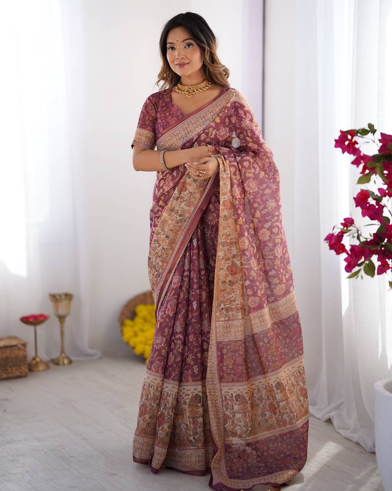 Wine color ready to wear saree with unstich blouse