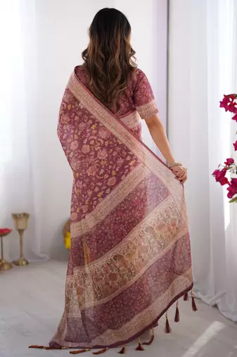 Wine color ready to wear saree with unstich blouse