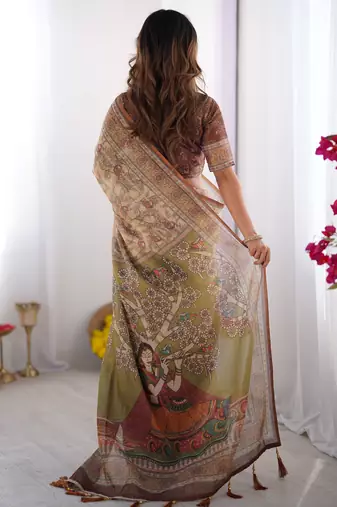 Beige color ready to wear saree with unstich blouse