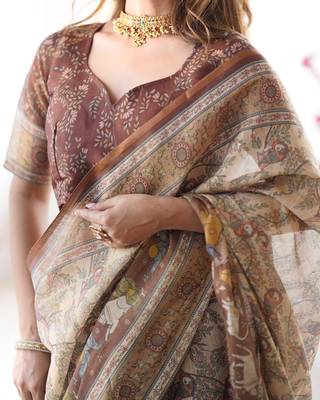 Beige color ready to wear saree with unstich blouse 3
