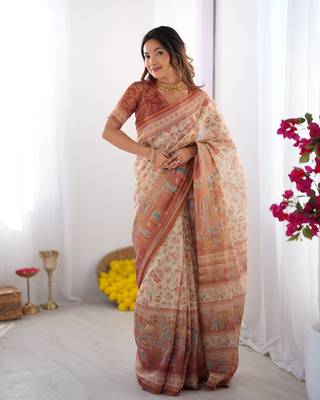 Ivory color ready to wear saree with unstich blouse 1