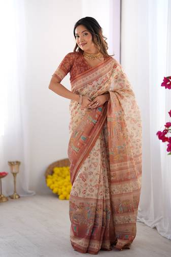 Ivory color ready to wear saree with unstich blouse