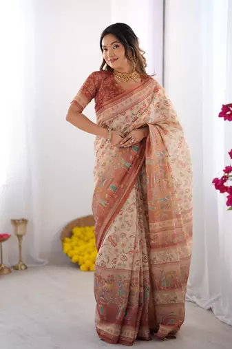 Ivory color ready to wear saree with unstich blouse