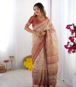 Ivory color ready to wear saree with unstich blouse