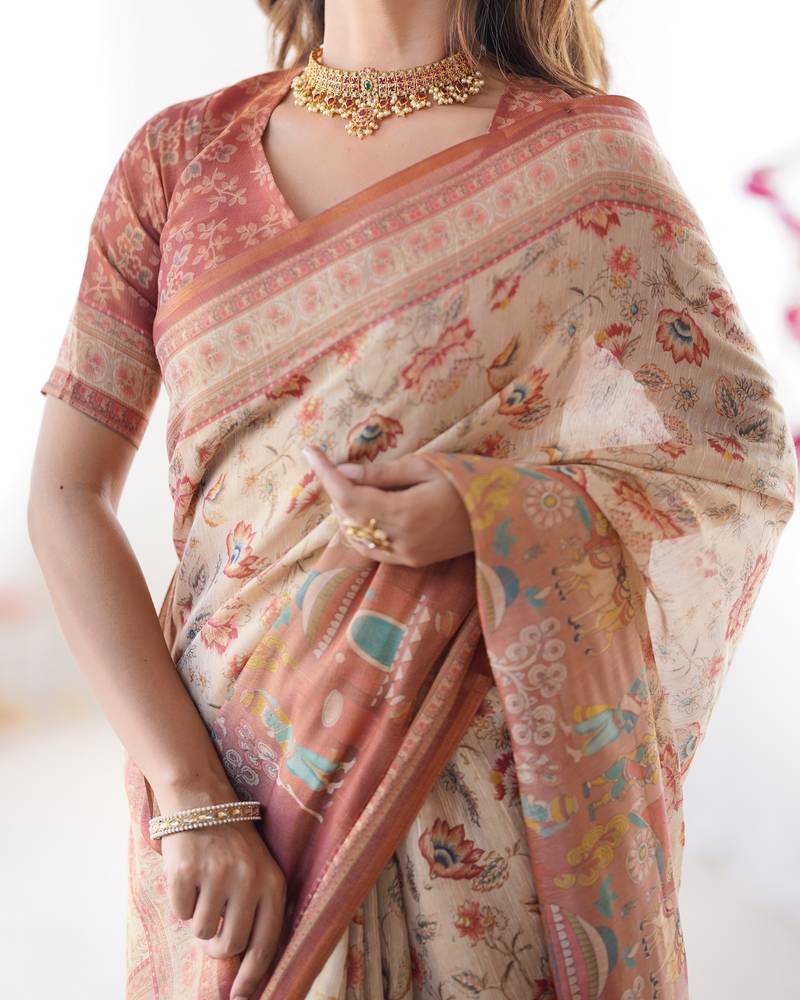 Ivory color ready to wear saree with unstich blouse