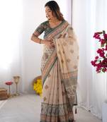 Beige color ready to wear saree with unstich blouse