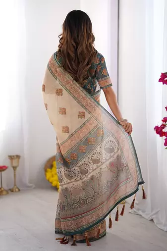 Beige color ready to wear saree with unstich blouse