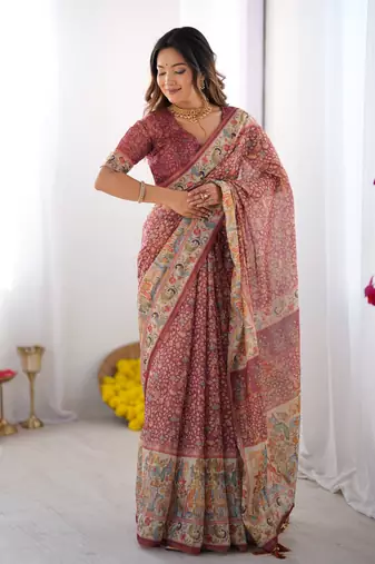 Maroon color ready to wear saree with unstich blouse