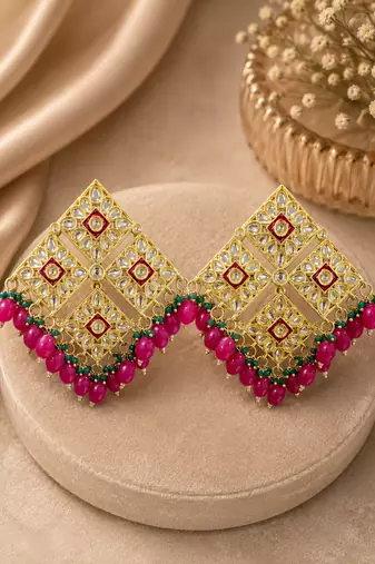 Emerald blossom kundan statement earrings
