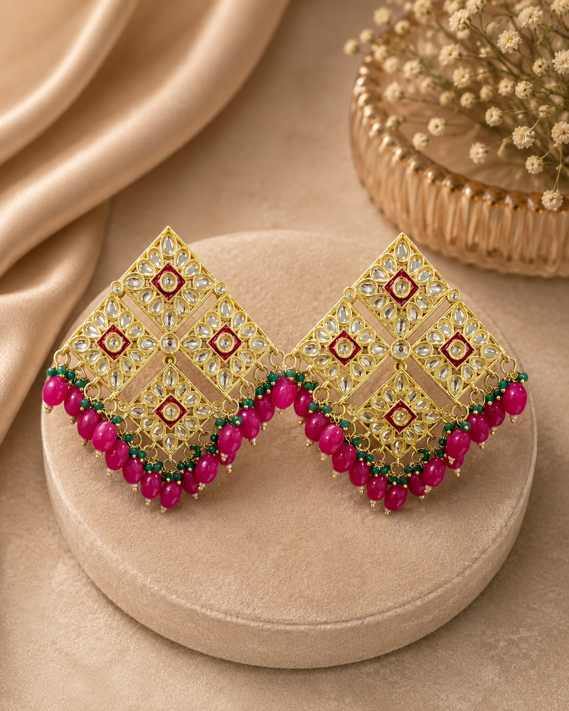 Emerald blossom kundan statement earrings