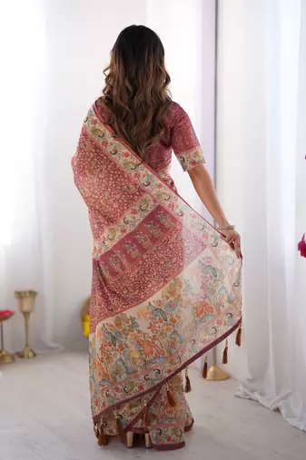 Maroon color ready to wear saree with unstich blouse