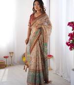 Beige color ready to wear saree with unstich blouse