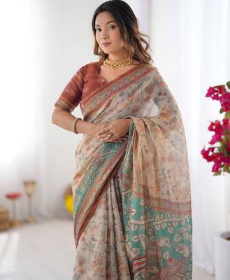 Beige color ready to wear saree with unstich blouse 3