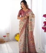 Cream color ready to wear saree with unstich blouse