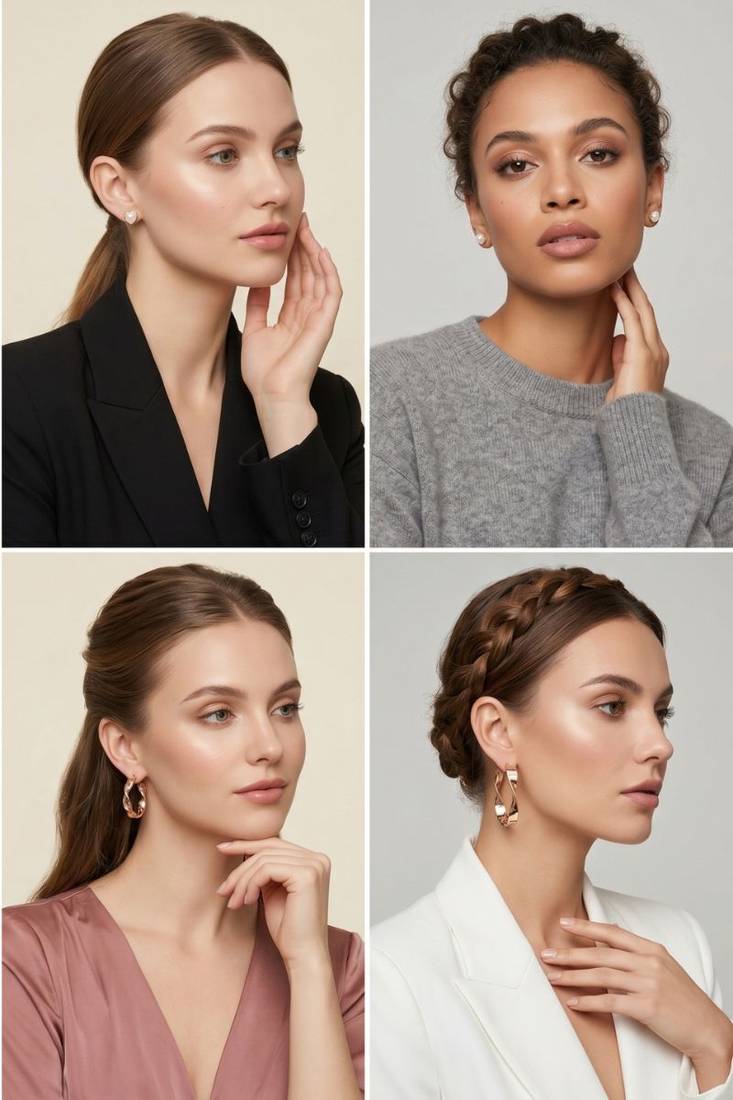 Wo  Set of 6 Rose-Gold-Plated Pear-Beaded Hoop Earrings