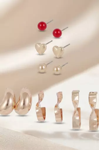 Wo  Set of 6 Rose-Gold-Plated Pear-Beaded Hoop Earrings