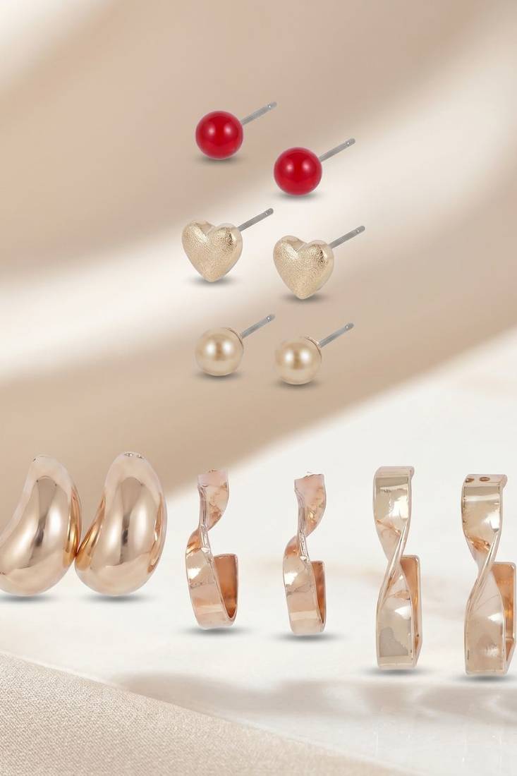 Wo  Set of 6 Rose-Gold-Plated Pear-Beaded Hoop Earrings
