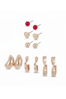 Wo  Set of 6 Rose-Gold-Plated Pear-Beaded Hoop Earrings 6