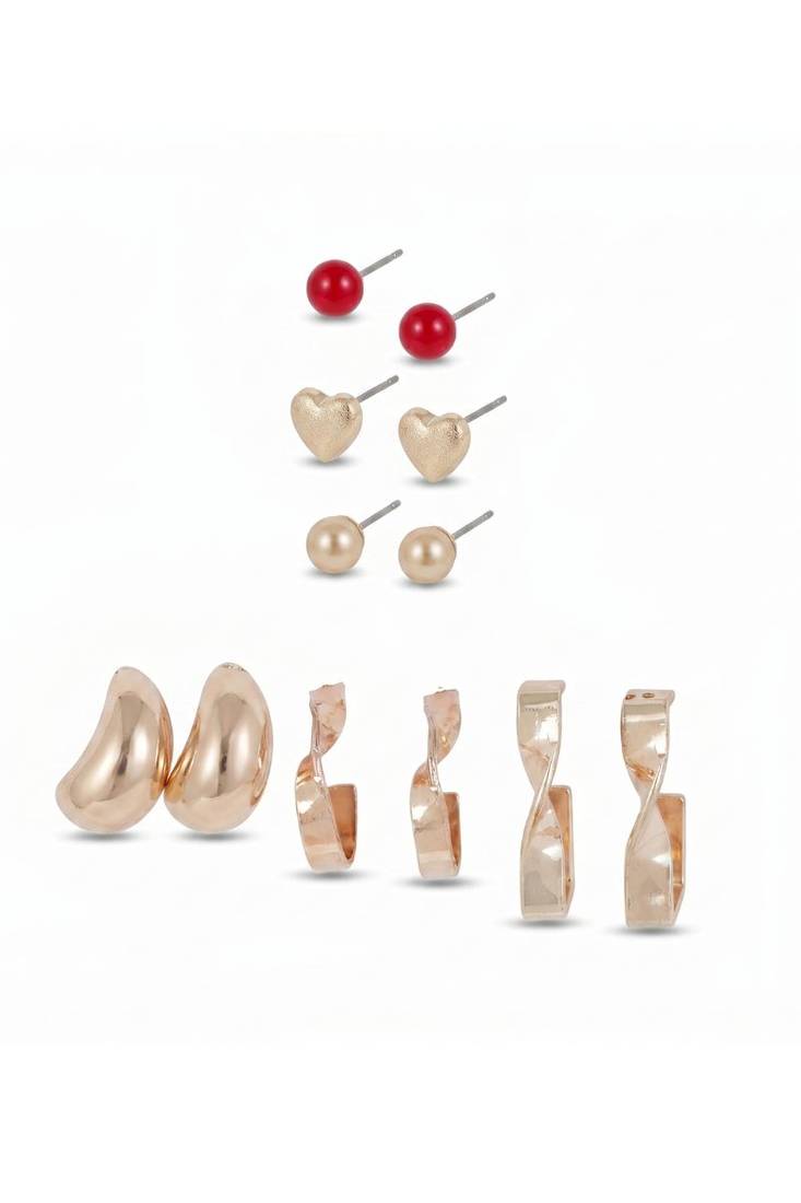 Wo  Set of 6 Rose-Gold-Plated Pear-Beaded Hoop Earrings
