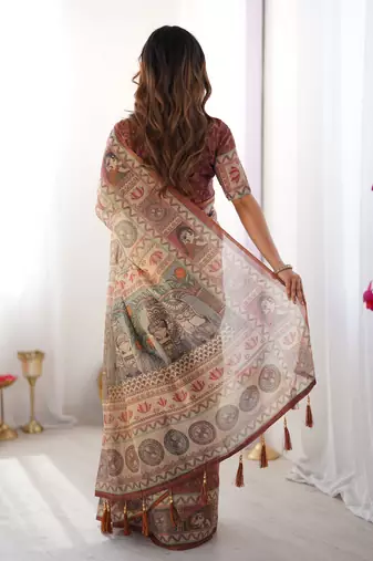 Beige color ready to wear saree with unstich blouse