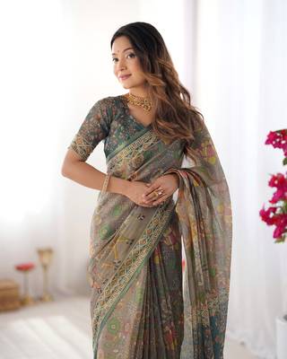 Grey color ready to wear saree with unstich blouse 2