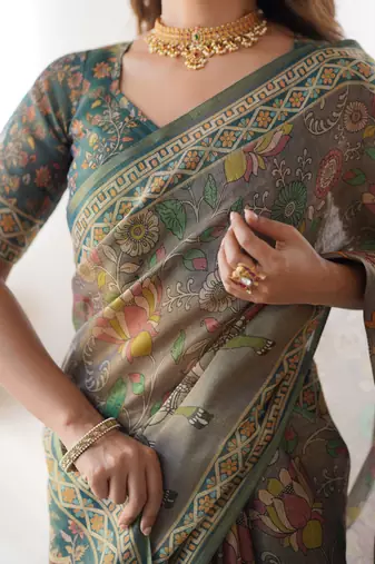 Grey color ready to wear saree with unstich blouse