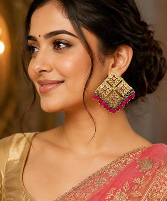 Emerald blossom kundan statement earrings 1
