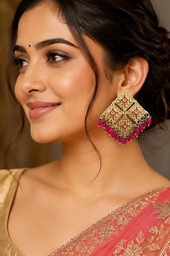 Emerald blossom kundan statement earrings