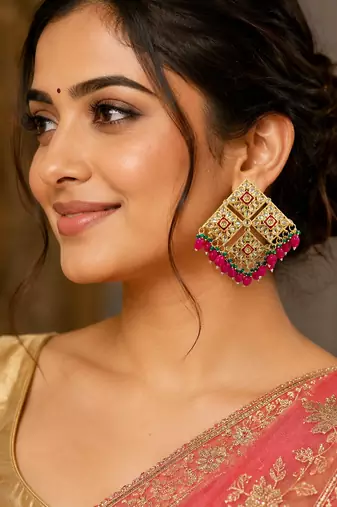 Emerald blossom kundan statement earrings