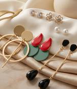 Wo  Set of 6 Gold-Plated Pear-Beaded Fashion Earrings