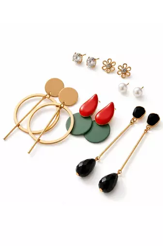 Wo  Set of 6 Gold-Plated Pear-Beaded Fashion Earrings