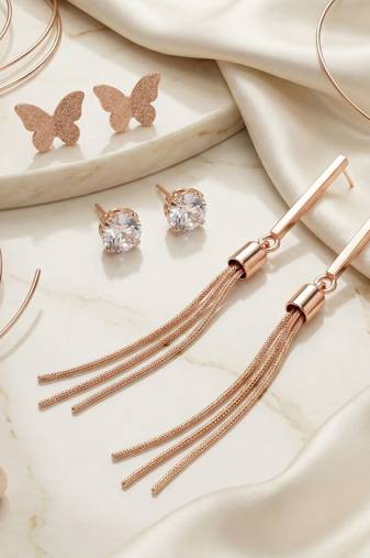   Set of 3 Rose-Gold-Plated Pear-Beaded Earrings
