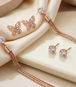 Wo  Set of 3 Rose-Gold-Plated Pear-Beaded Hoop Earrings