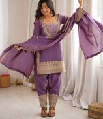 Pink vichitra silk fabric with embroidery sequence dori and jari work,top with duppta set