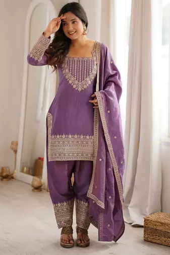 Pink vichitra silk fabric with embroidery sequence dori and jari work,top with duppta set