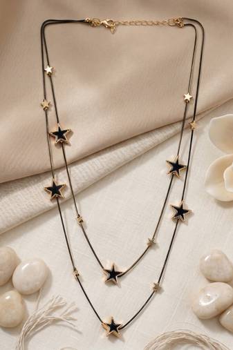   Black Chain Black Star Stylish cz studded layered chain necklace