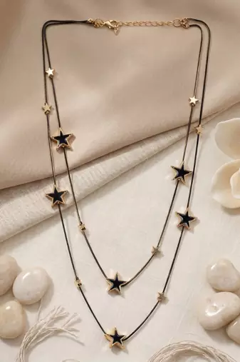   Black Chain Black Star Stylish cz studded layered chain necklace