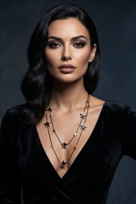   Black Chain Black Star Stylish cz studded layered chain necklace 3