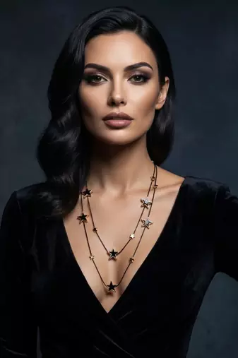   Black Chain Black Star Stylish cz studded layered chain necklace