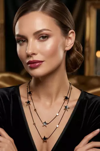   Black Chain Black Star Stylish cz studded layered chain necklace