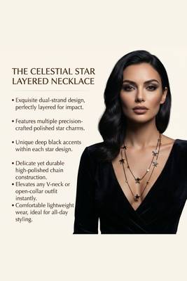   Black Chain Black Star Stylish cz studded layered chain necklace 5