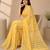 Yellow all over strip n foil prints with premium lace border gorgette saree with unstitched blouse