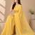 Yellow all over strip n foil prints with premium lace border gorgette saree with unstitched blouse