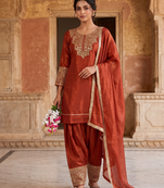 Rust orange embroidered kurta farshi salwar with dupatta