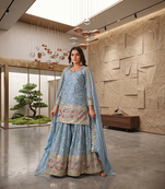 Sky blue embroidery work kurta sharara set with dupatta