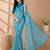 Rama color  all over strip n foil prints with premium lace border gorgette saree with unstitched blouse